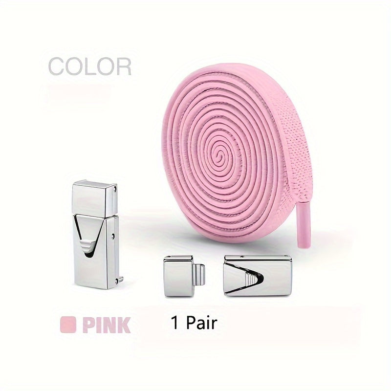 1 Pair 8mm Wide Elastic Flat Straps with Metal Buckle, Adjustable Shoelaces