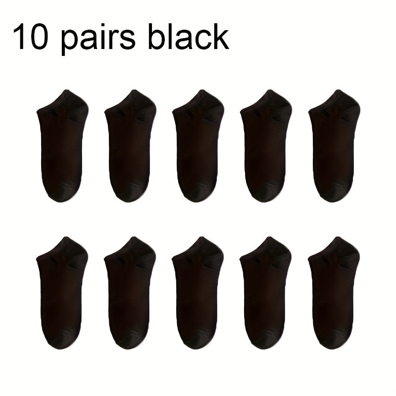 Men's Summer Invisible Boat Socks 10 Pairs Moisture-Wicking Odor-Resistant Thin Sports Black White Gray