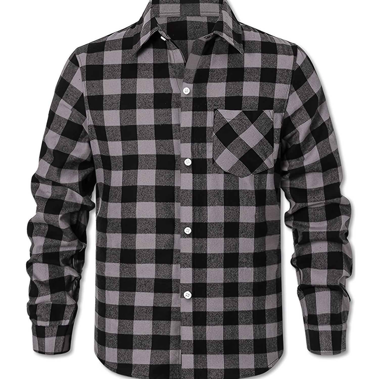 Men's Plus Size Gingham Flannel Shirt Casual Button Down Polyester Cotton
