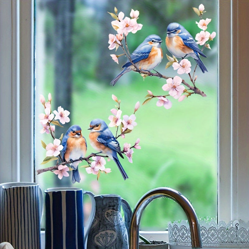 Bird and Flower Window Clings Removable Self-Adhesive Home Decor