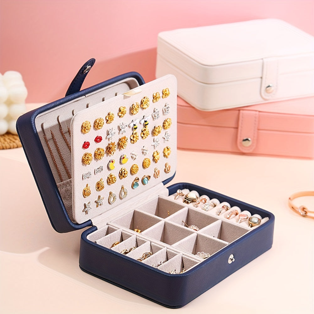 Elegant PU Leather Jewelry Box with Earring Trays and Ring Holders