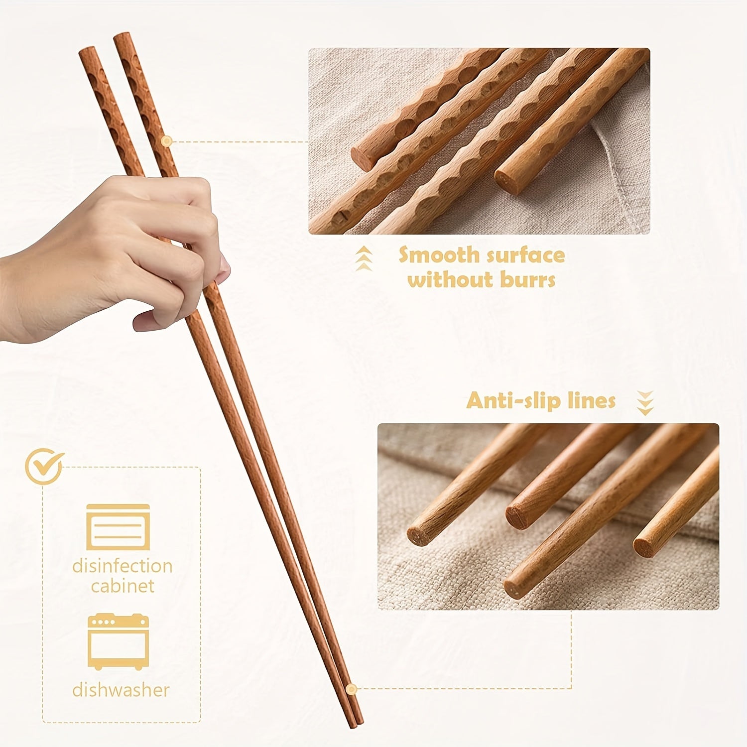 13-Inch Wooden Cooking Chopsticks for Noodles Frying Hot Pot Reusable Durable