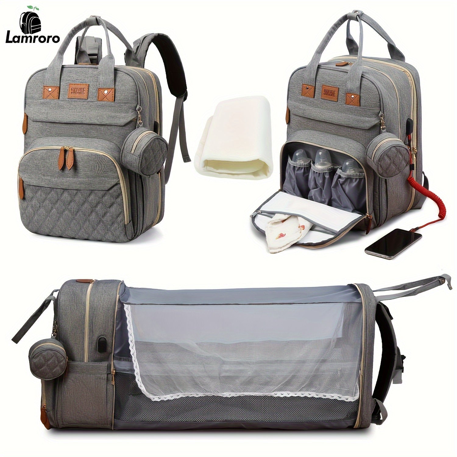 Diaper Bag Backpack for Moms and Dads Polyester Travel Bag with USB Charging Port and Utility Pocket