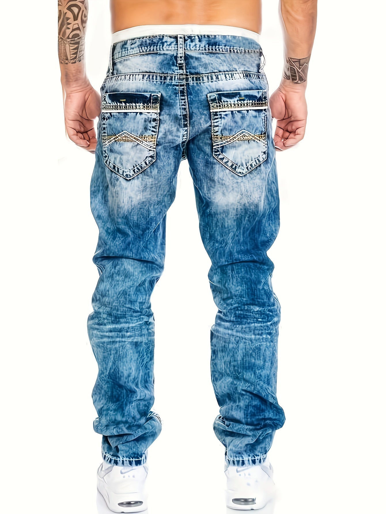 Men's Skinny Stretch Denim Jeans Solid Color Casual Woven Straight Leg All-Season