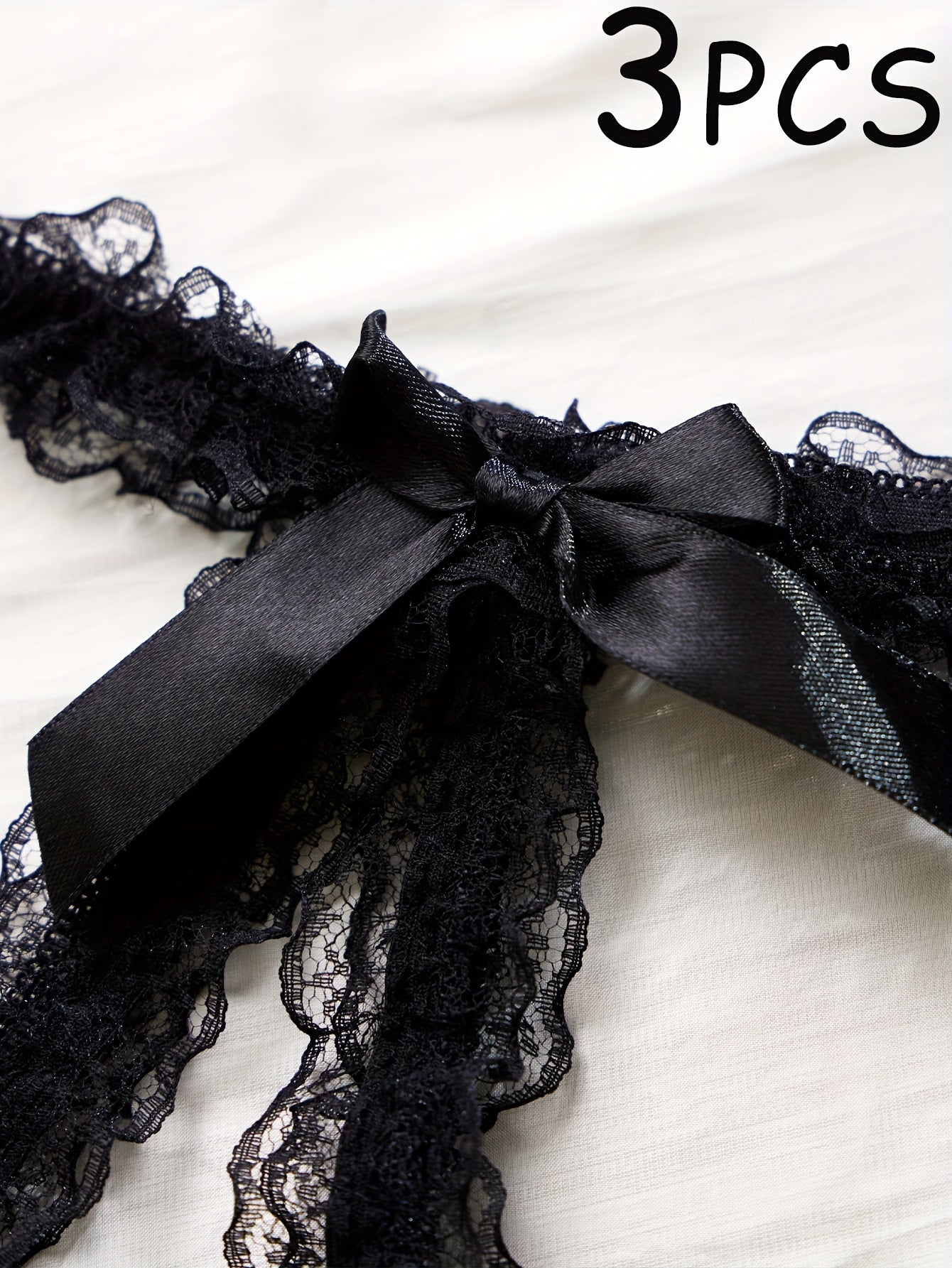 Women's Lace Thongs with Open Crotch and Bow Detail Semi-Sheer Nylon Blend Lingerie