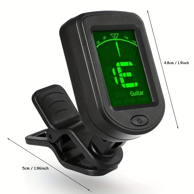 Clip-On Guitar Tuner with 360-Degree Display Black Battery Powered