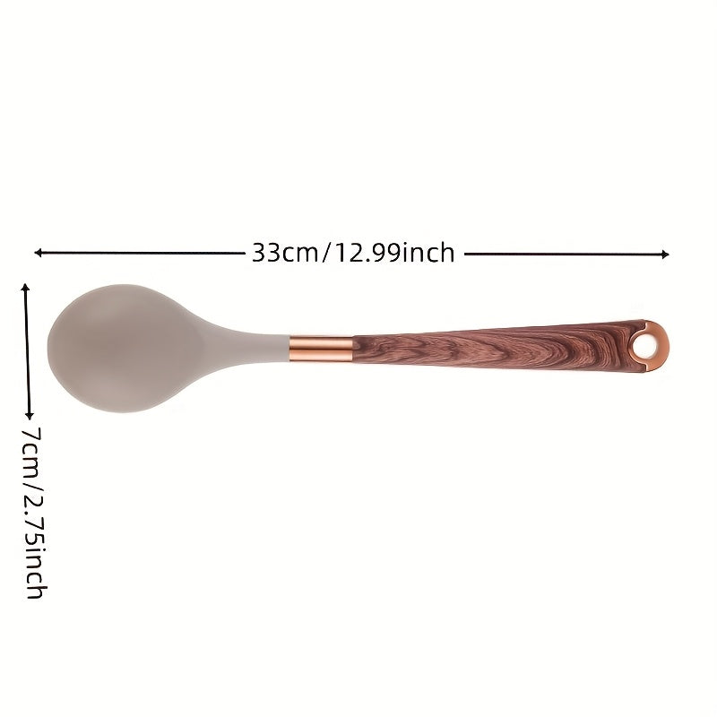 Silicone Kitchen Utensils Set Non-Stick Cookware Tools with Wooden Handles