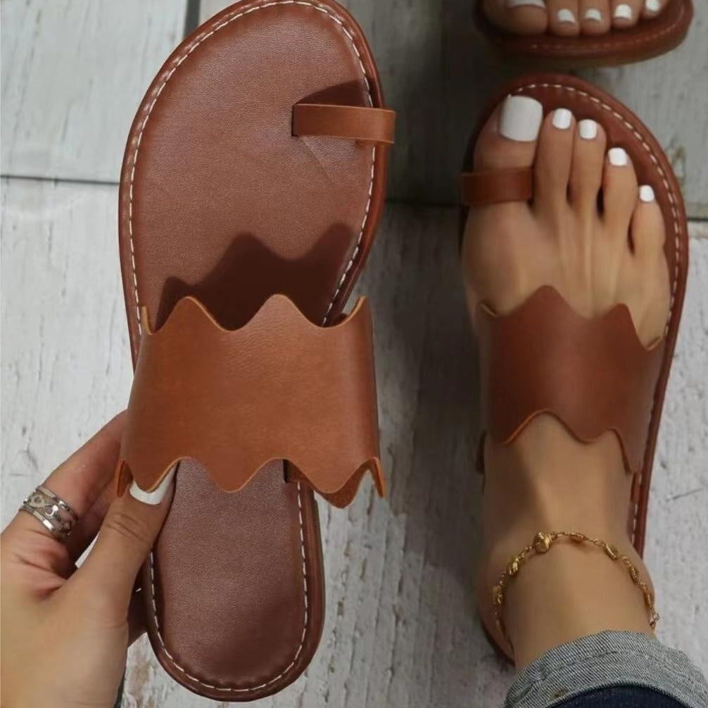 Женские легкие сандалии с петлей на пальце, открытые шлепанцы, летняя обувь