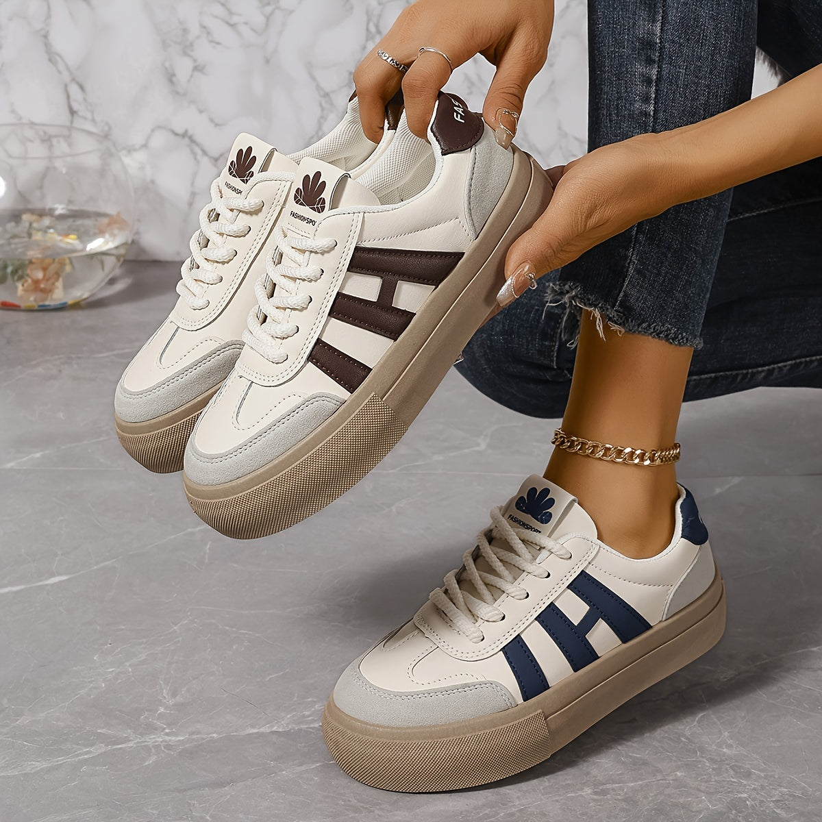 Women's Colorblock Sneakers with Lace-Up Closure and Soft Platform Sole
