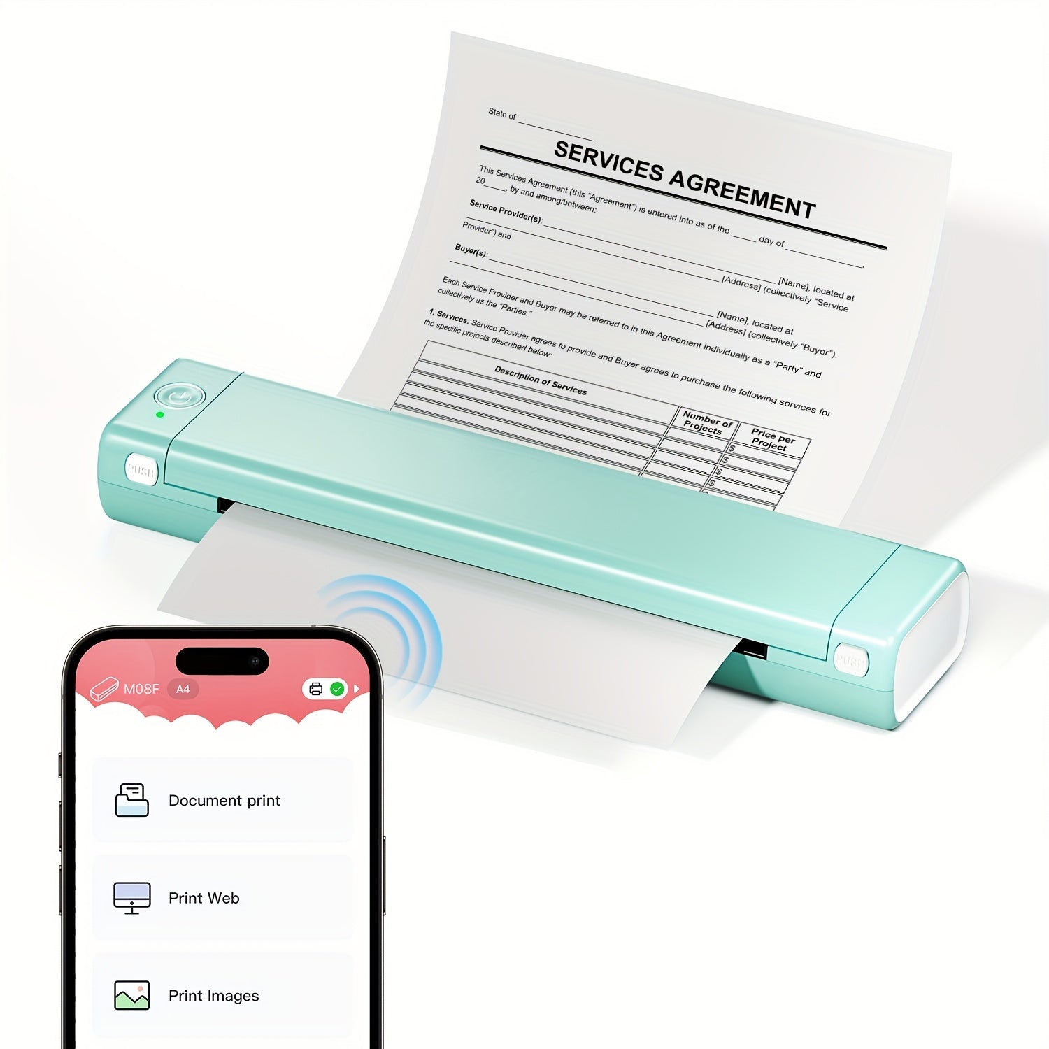 Portable Wireless Thermal Printer for Android iOS and Laptop US Letter Size