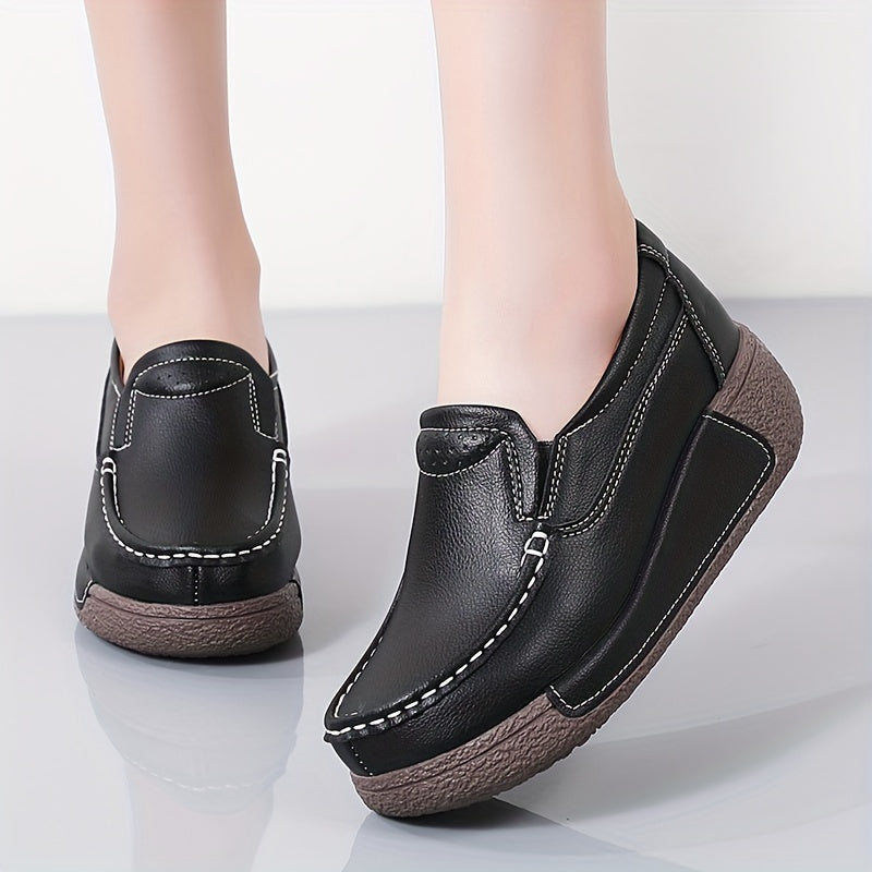 Women's Wedge Loafers Leather Comfortable and Elegant Shoes