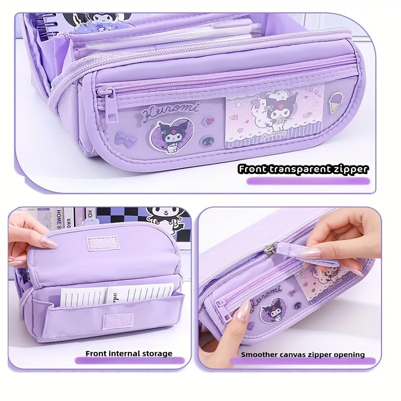 Large Capacity Multi-Functional Oxford Cloth Pen Case for Students with Cartoon Style