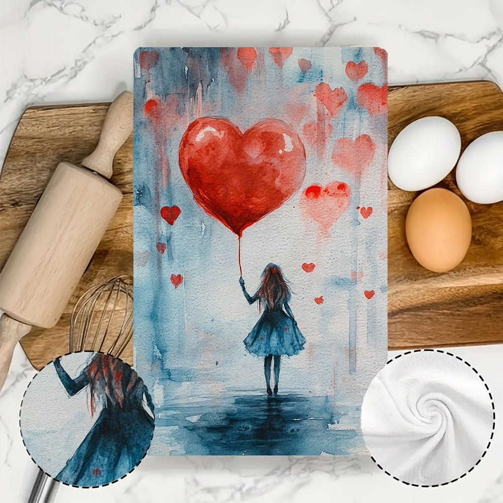 Romantic Heart Balloon Kitchen Towels 40x60cm Soft Absorbent Dish Hand Towels