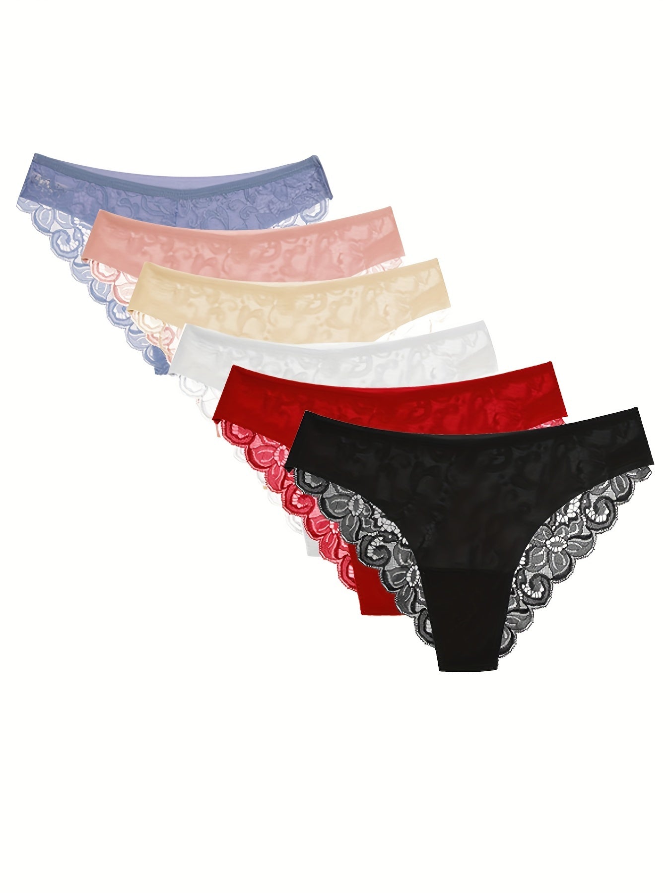 6-Piece Women's Low-Rise Lace Panties Set Breathable Nylon Floral Pattern Multiple Colors