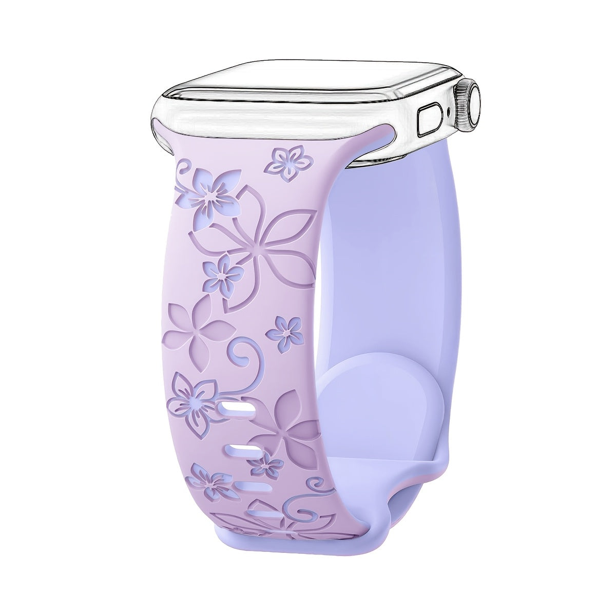 Waterproof Floral Silicone Watch Band with Butterfly Clasp for Apple Watch Series 1-10 SE in Multiple Colors