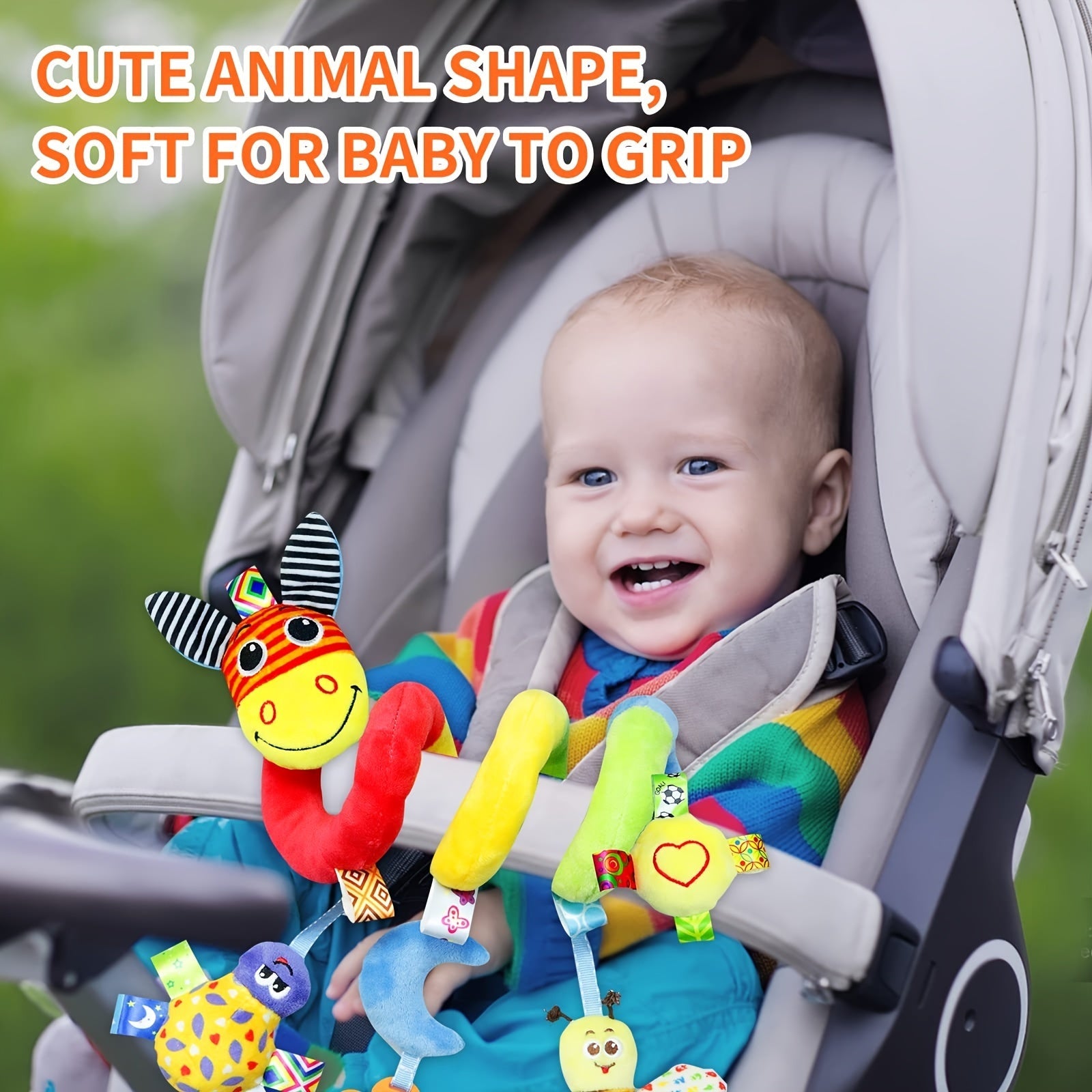 Baby Donkey Spiral Activity Toy for Car Seat Stroller Crib with Teether Rattle