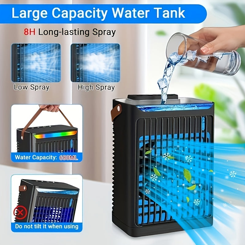 Portable Desktop Air Cooler 5 Speed Timer Mist Modes 680ml Water Tank USB Powered