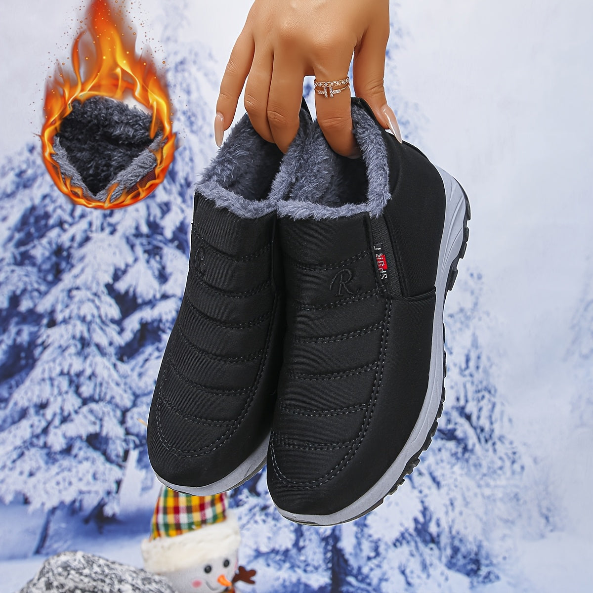 Women's Winter Ankle Boots Slip-On Cushioned Non-Slip Indoor Outdoor Black Burgundy