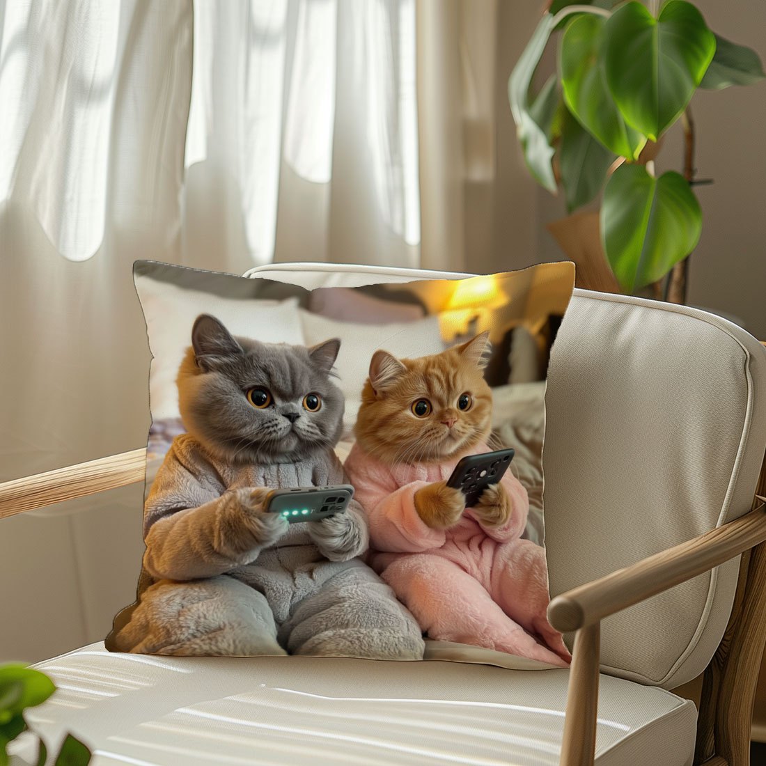 Cats Cushion Cover 45x45cm Peach Skin Velvet Single-Sided Print Sofa Pillow Case