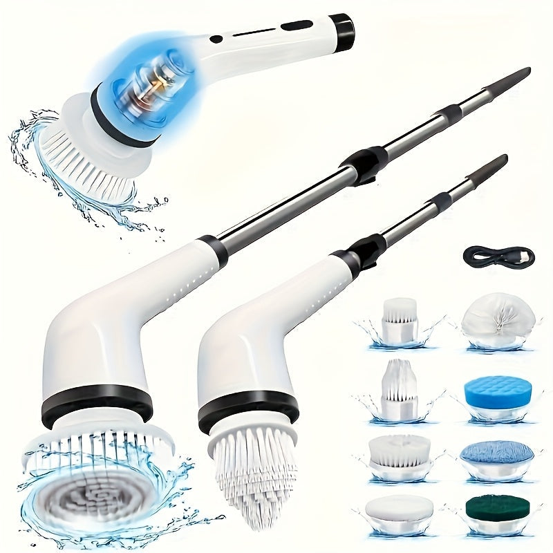 Wireless Electric Rotating Shower Brush with 8 Replaceable Heads and Extendable Handle