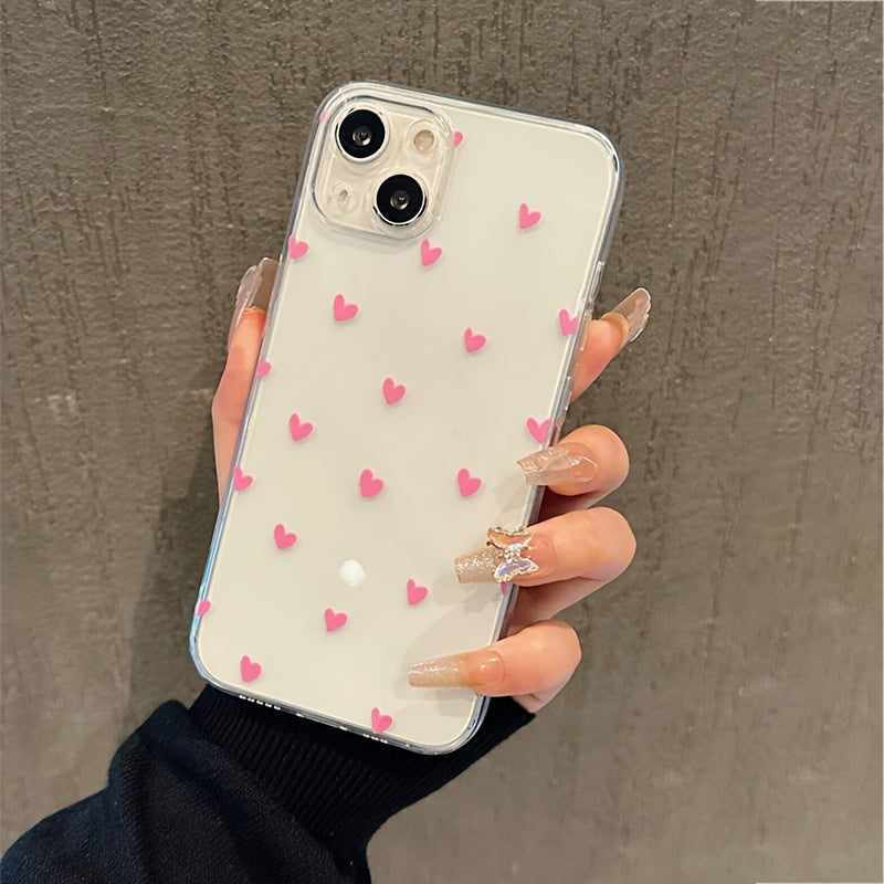 Pink TPU Phone Case for iPhone 15, 14, 13, 12, 11, XS, XR, X, 8, 7, 6, SE2, SE3, Mini, Plus, Pro Max with Love Pattern