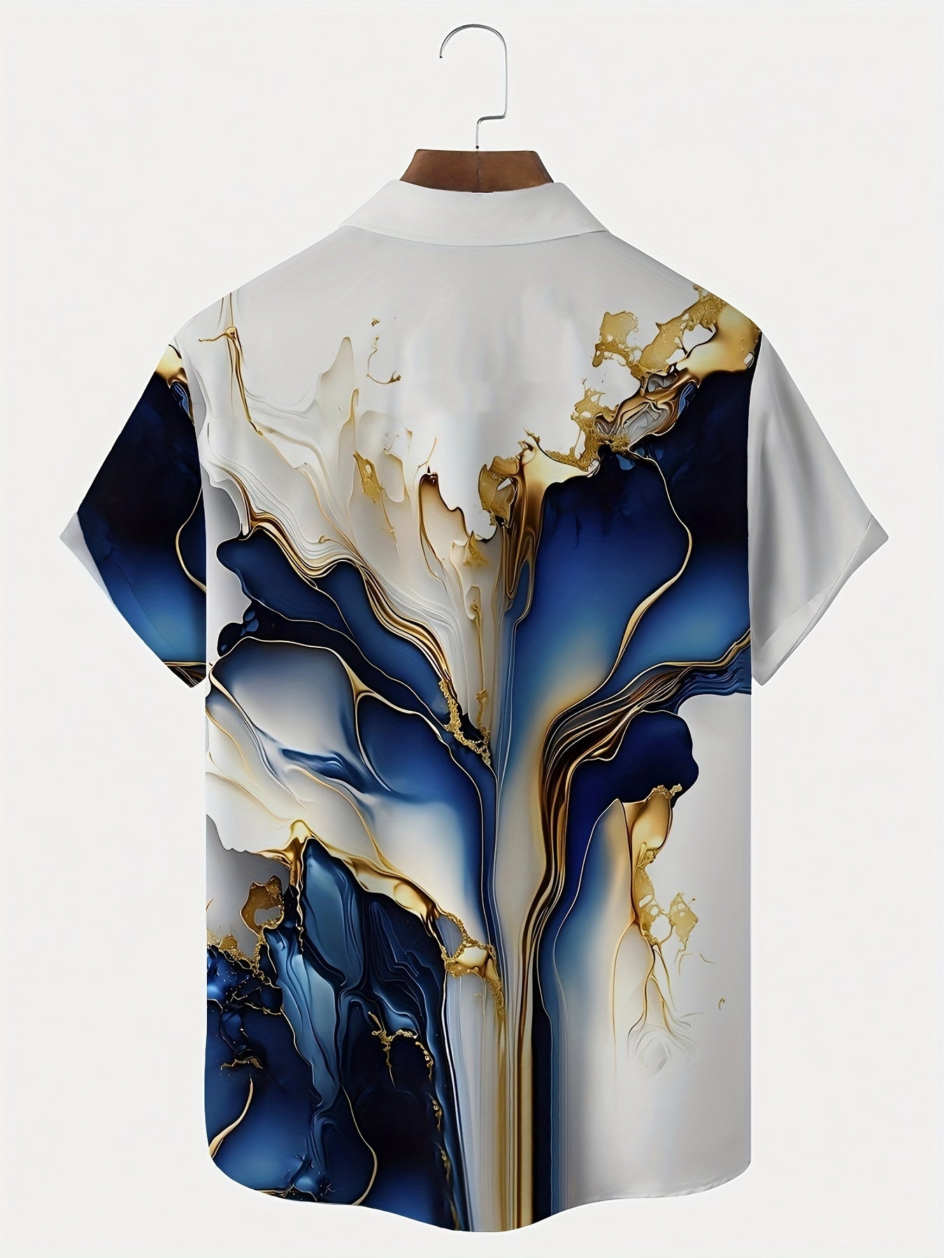 Erkaklar uchun Katta O'lchamdagi Vintage Abstrakt Gradient 3D Bosma Qisqa Yengli Ko'ylak, Tugmachali Cho'ntak bilan