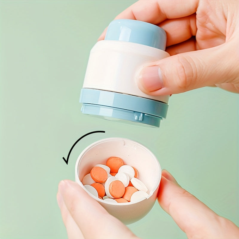 Oson dozajni boshqarish uchun ichki pichoq bilan jihozlangan portativ tabletkalarni kesish va bo‘lish uchun mo‘ljallangan ixcham dori qutisi.