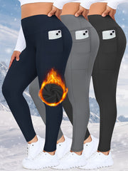 Leggings cálidos de talla grande, gruesos, elásticos, de cintura alta, para otoño e invierno, mujer