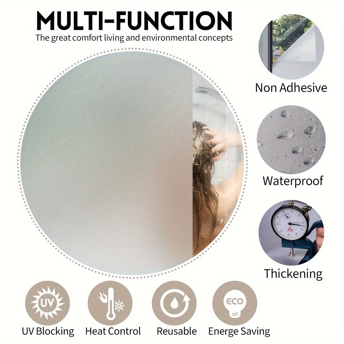 PVC Window Privacy Film Frosted Static Cling Sun and Heat Control for Home