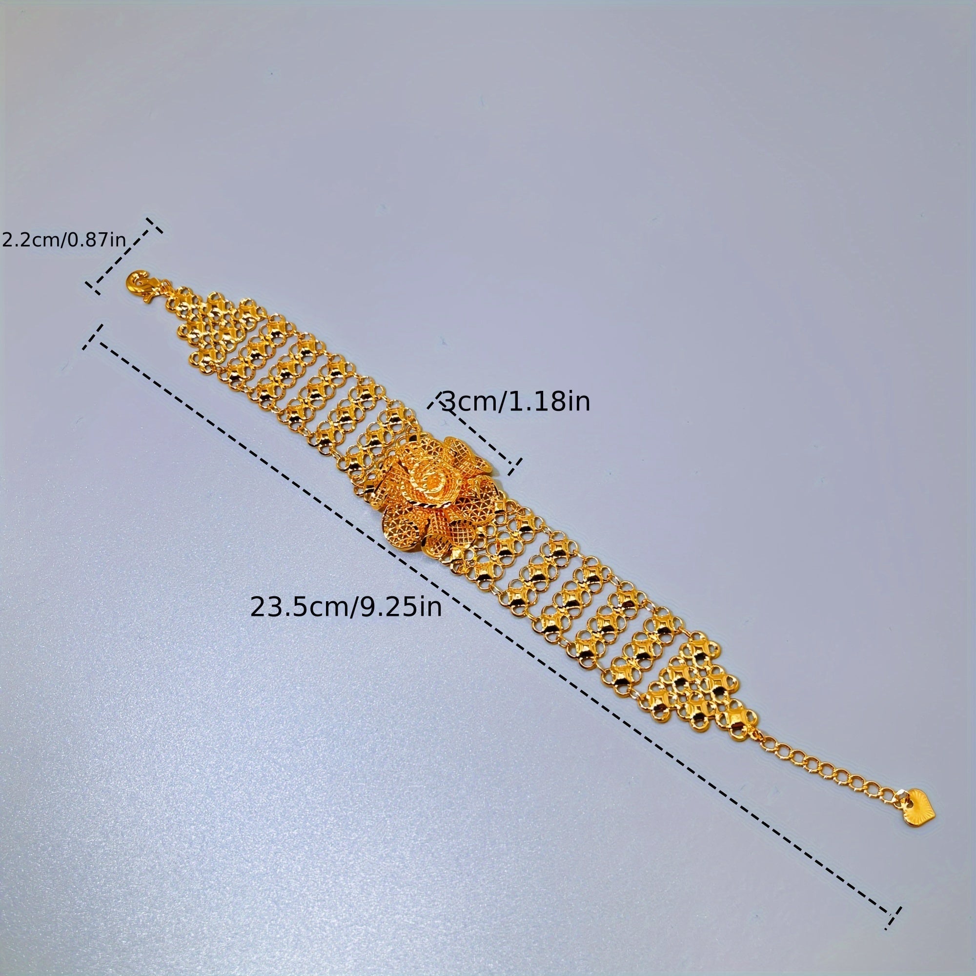 Gold-Plated Champagne Rose Flower Bracelet with Wide Chain for Weddings and Gifts