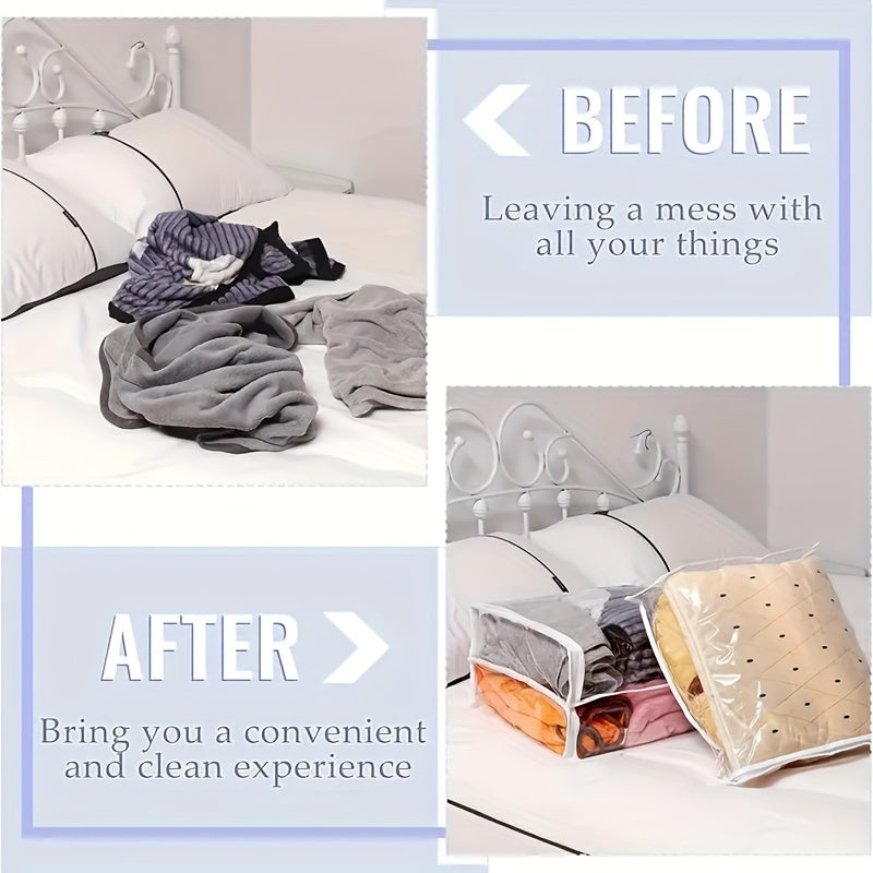 6-Pack Transparent Zippered Storage Bags for Organizing Clothes Bedding and Household Items