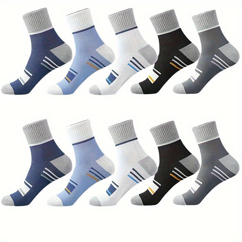 Men's Color Block Crew Socks 10 Pairs Geometric Pattern Polyester Casual Outdoor