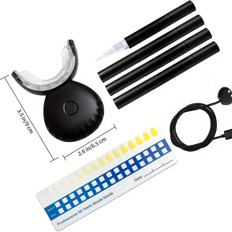Uyda va sayohatda foydalanish uchun portativ tishlarni oqartirish to'plami, LED chiroq bilan, 4 ta parvarish geli, maxsus tadbirlar uchun ideal sovg'a.