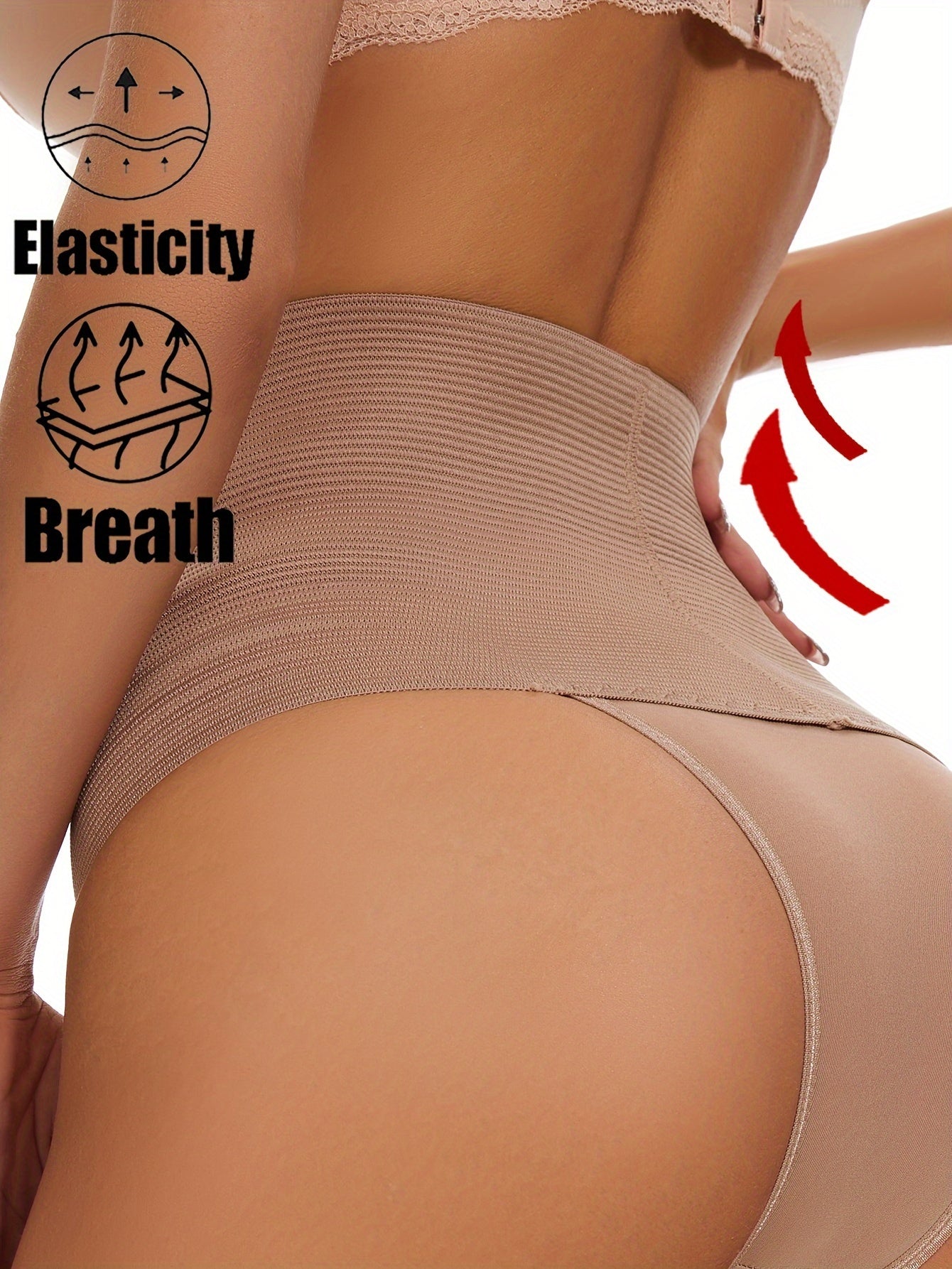 Women's High Waist Shaping Panties Tummy Control Thong Solid Color