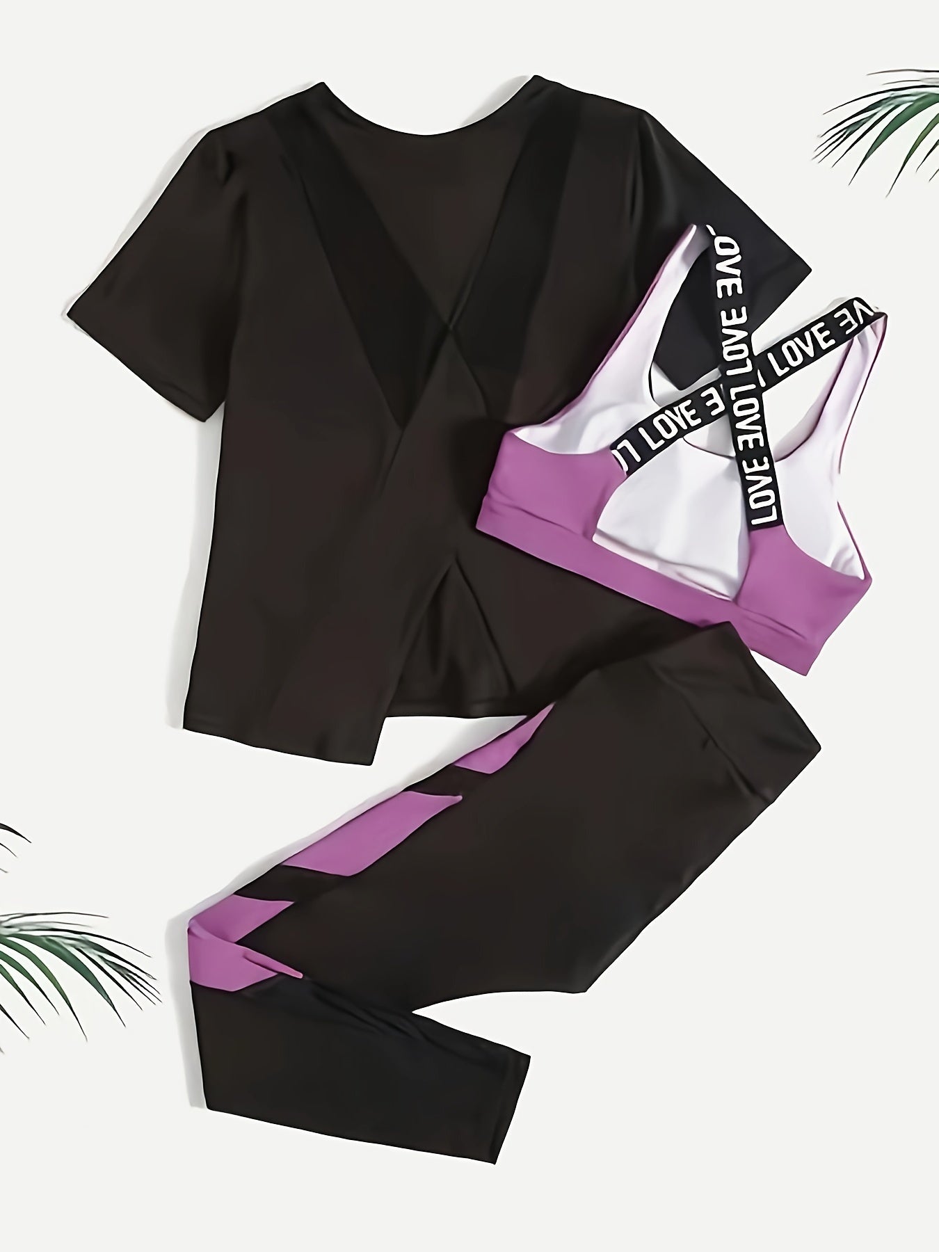 Women's Athletic Set Polyester Knit Short Sleeve Solid Color High Elasticity Cross Strap All Seasons Pants