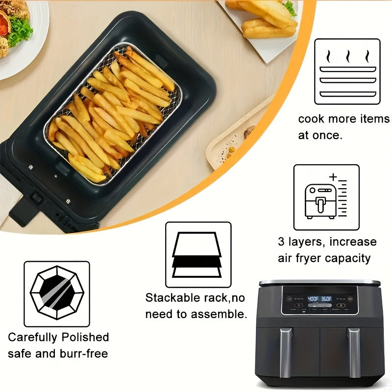 Stainless Steel Air Fryer Accessory Set 3 Pieces Rectangular Rack Liners Non-Stick