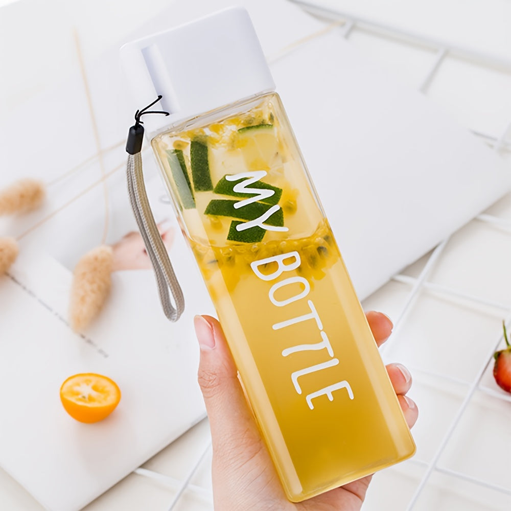 Непроницаемая квадратная пластиковая водяная чашка объемом 17 унций/500 мл с завязкой и крышкой. Портативная спортивная чашка, идеально подходящая для школы, дома и активного отдыха на улице.