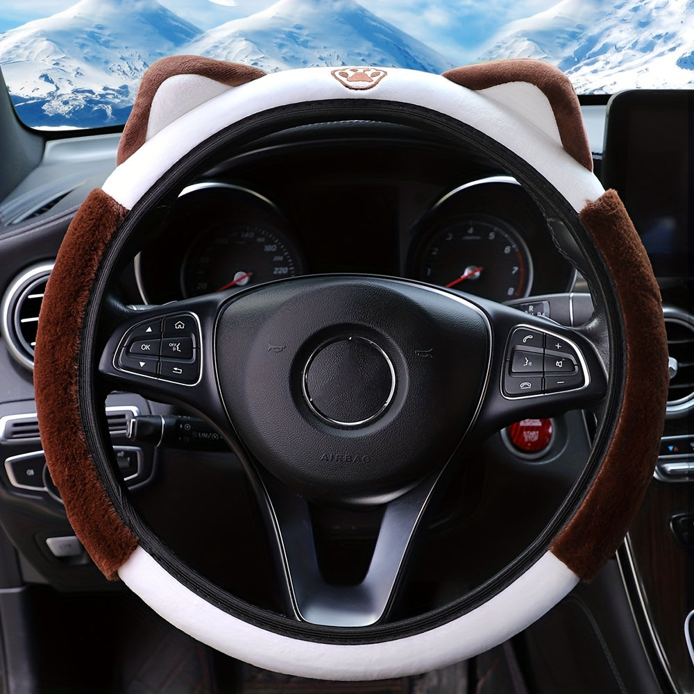 Cute Cat Plush Car Steering Wheel Cover Waterproof Non-slip 37-38cm