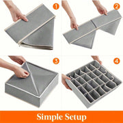 Fabric Underwear Storage Box with 24 Cells for Socks and Underwear in Beige White Gray