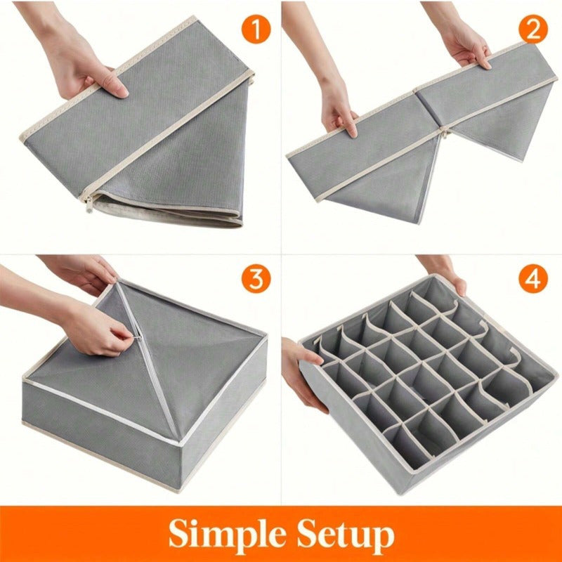 Fabric Underwear Storage Box with 24 Cells for Socks and Underwear in Beige White Gray