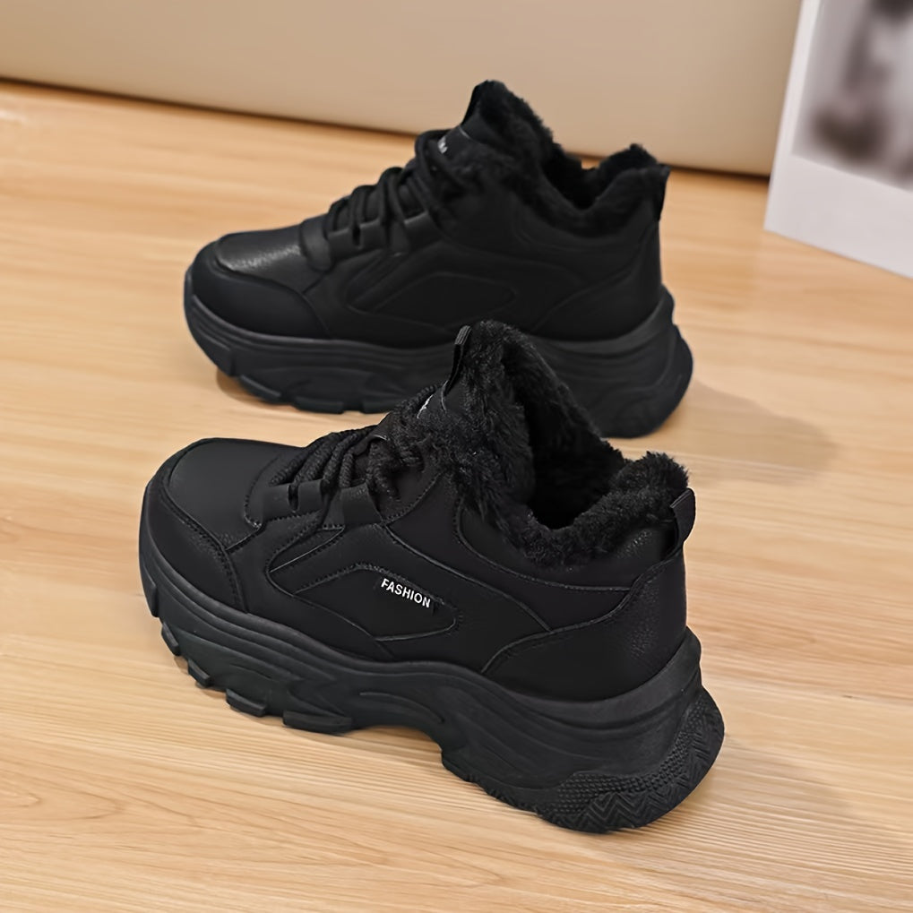 Women's Faux Fur Lined Mid-Top Sneakers with Rubber Sole for Cold Weather