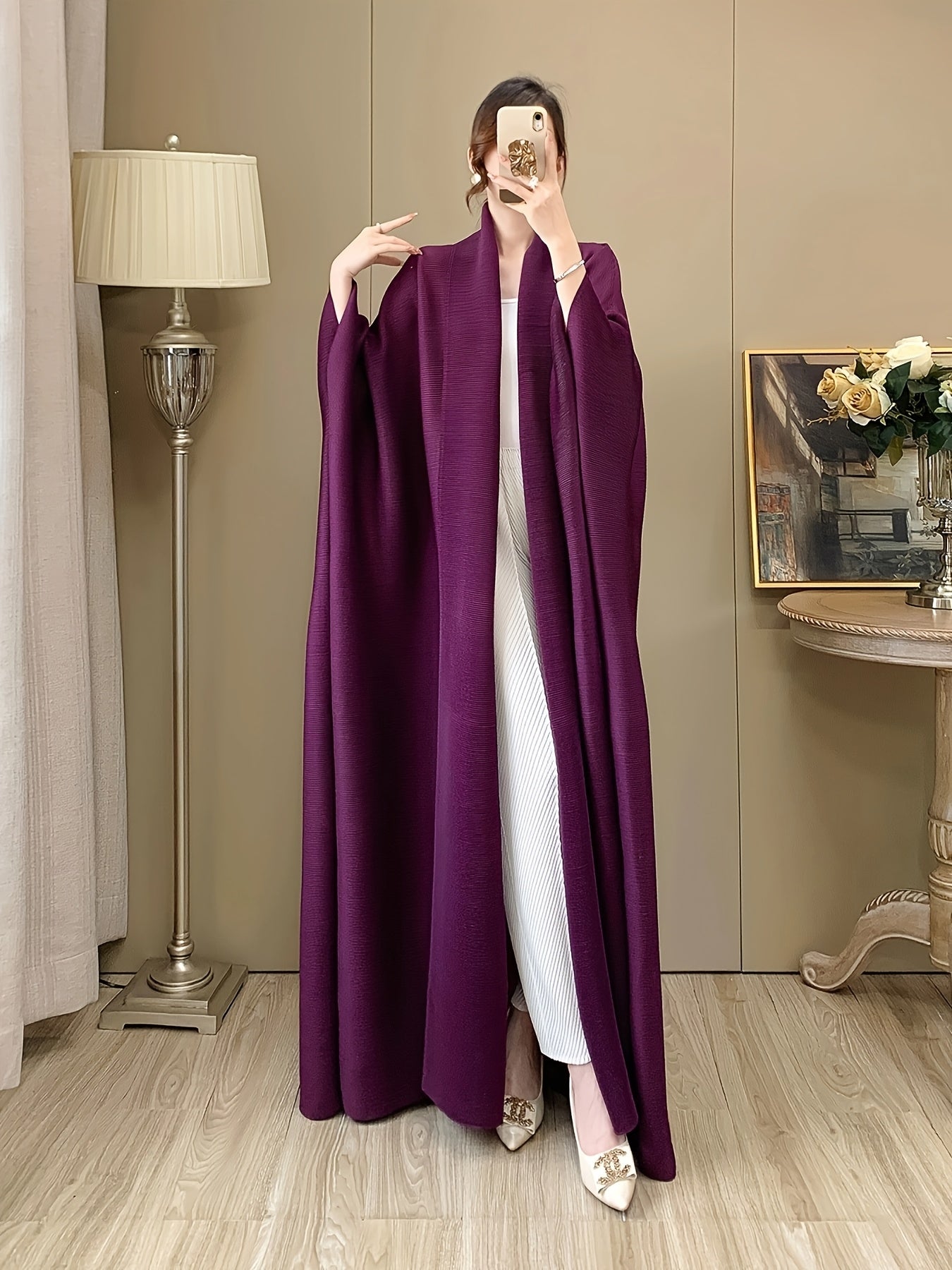 Women's Long Robe Polyester Loose Fit Casual Fall-Winter Solid Color