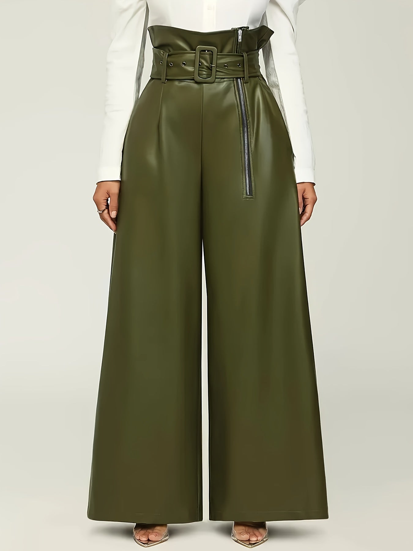 Women's Casual Solid Color Pants with Belt for Everyday Wear