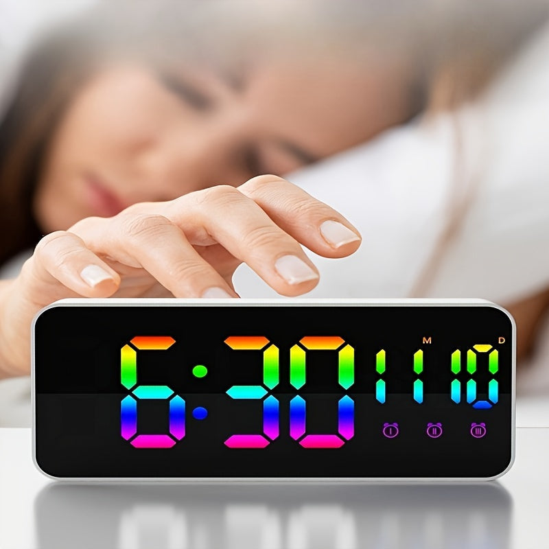 LED Clock with Smart Alarm and Mirror Design for Home Decor