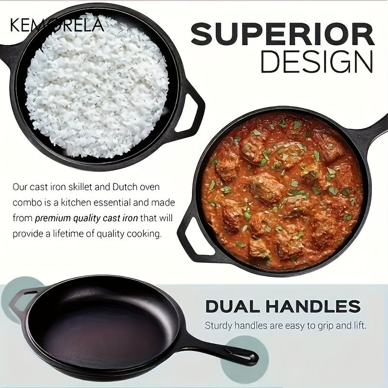 2-Piece Cast Iron Cookware Set Non-Stick Skillet and Saucepan for Camping and Wok Cooking