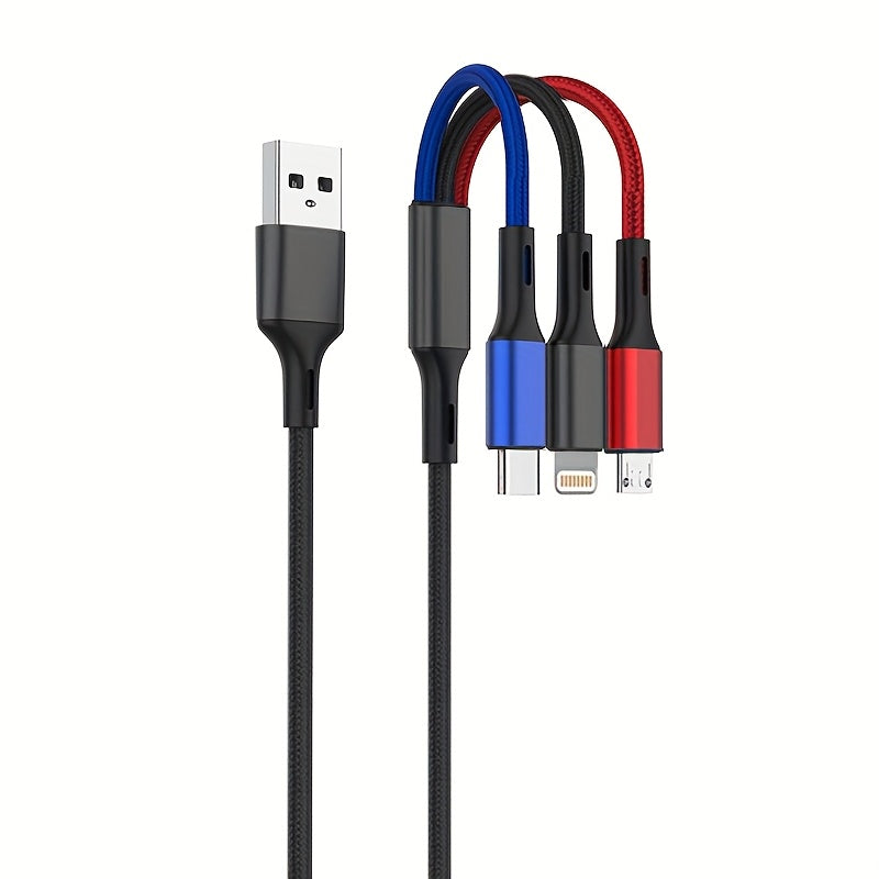 3-in-1 Naylon bilan to‘qilgan zaryadlash kabeli USB dan Lightning Type-C Micro USB gacha 149cm