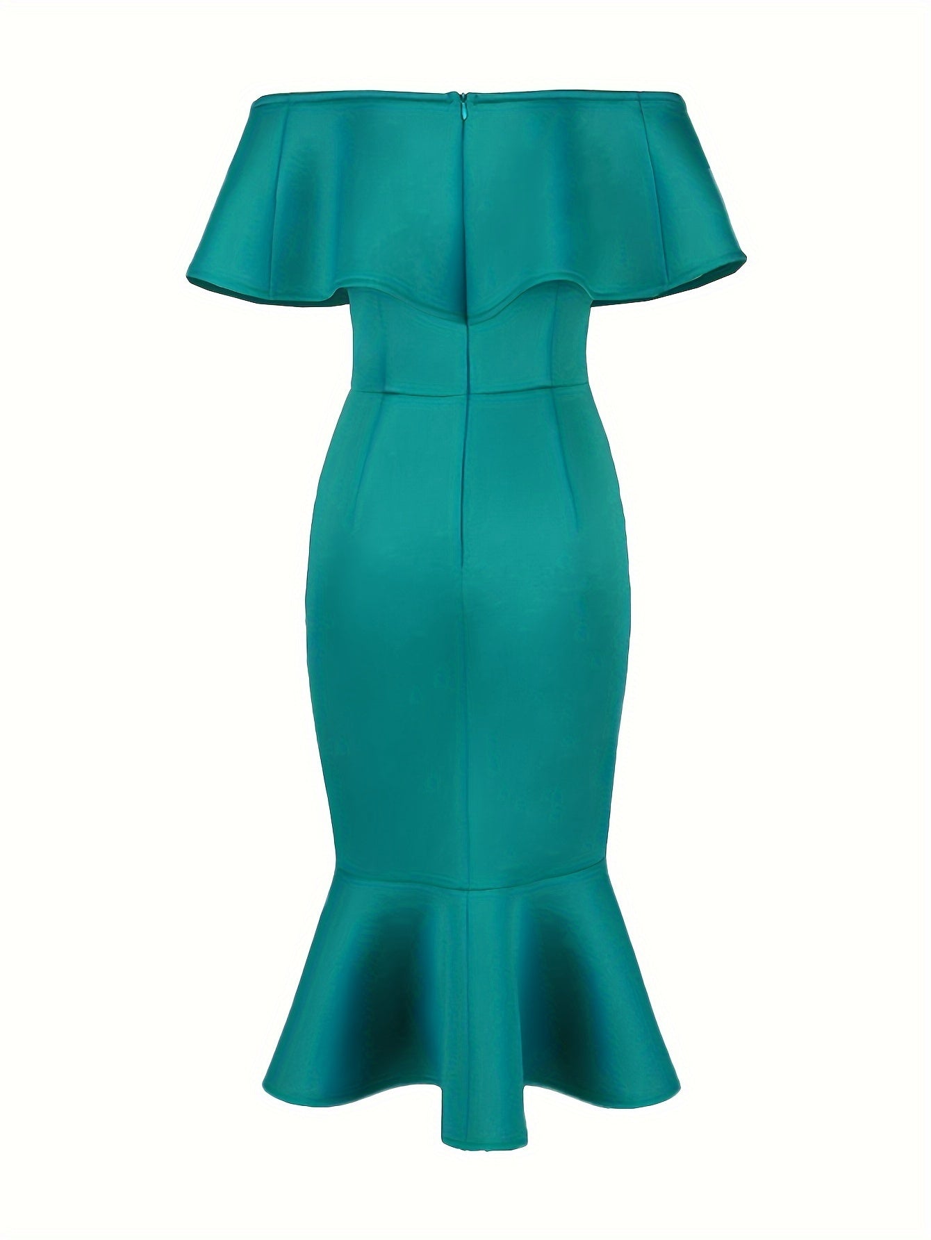 Plus Size Bodycon Mermaid Hem Dress Off Shoulder Floral Ruffle Midi Party