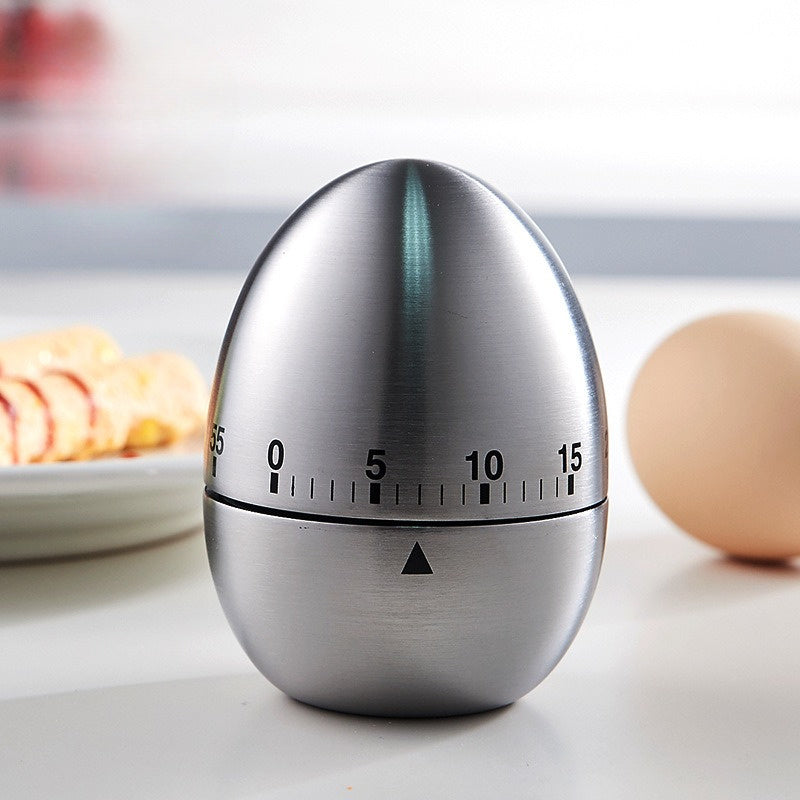 Stainless Steel Egg-Shaped Mechanical Timer: 60-Minutli, Batareyasiz, Pishirish va pishirish uchun ideal, Oson o'qiladigan displey
