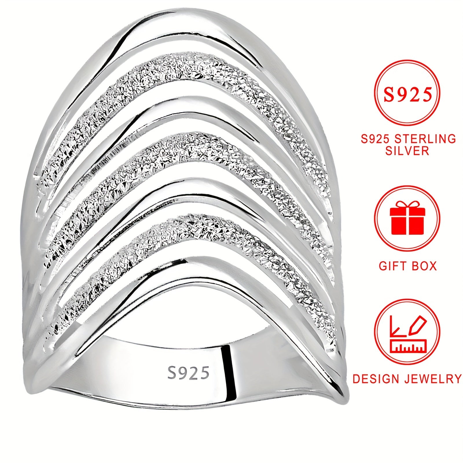 Многоуровневое большое кольцо из стерлингового серебра, гипоаллергенное, без никеля, в европейском стиле для ежедневного ношения