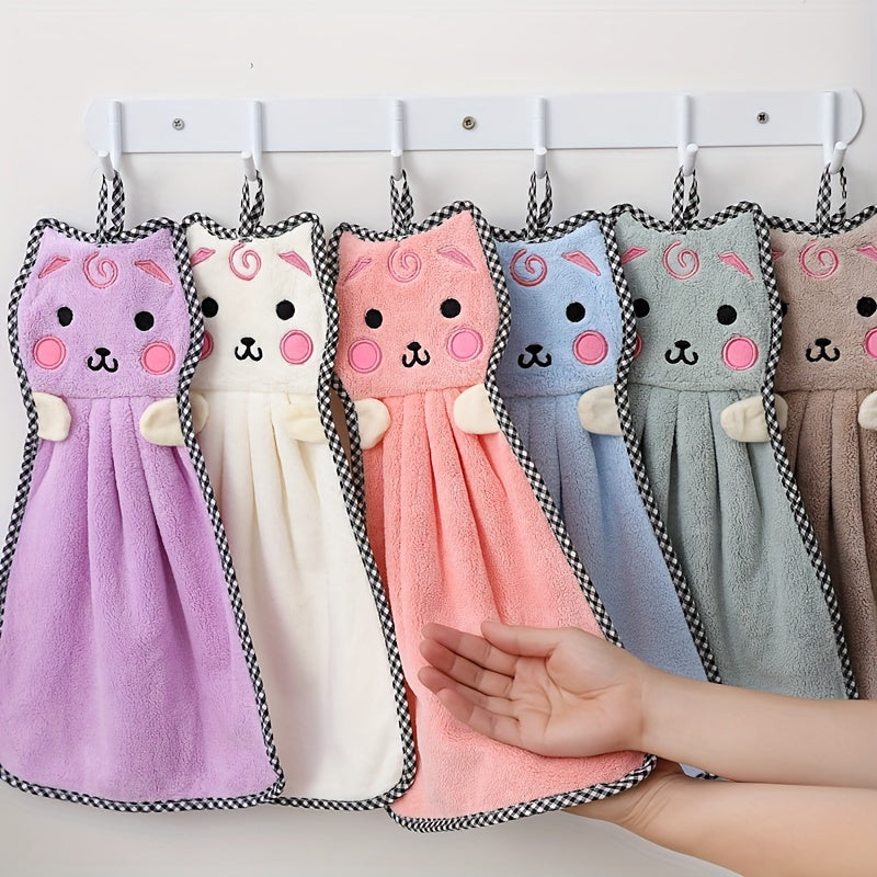 Cute Kitty Pattern Towels Soft Absorbent Coral Fleece Bathroom Towels